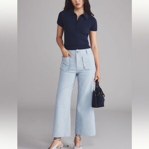 Maeve Scalloped White Trousers - Cropped Petite